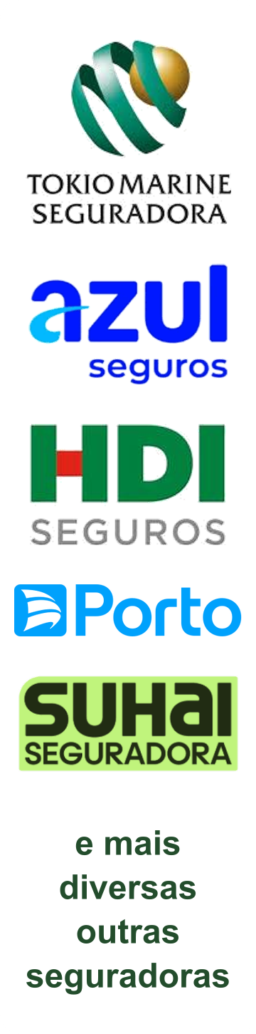 Seguradoras parceiras: Tokio Marine, Azul Seguros, HDI Seguros, Porto, Suhai Seguros e outras